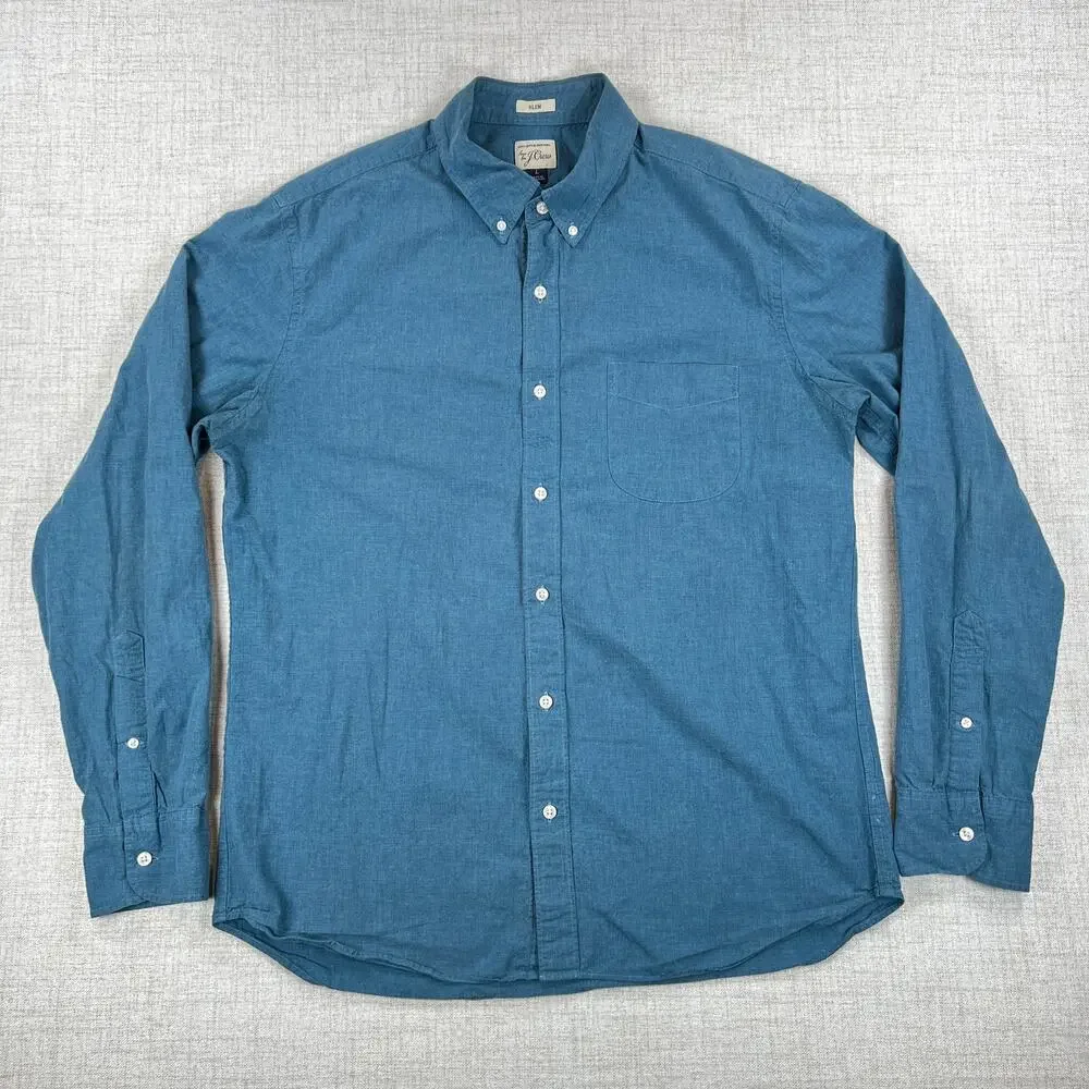 J Crew Slim Fit Dress Shirts Mens L Blue Green Plaid Long Sleeve Lot of 2 - Picture 2 of 13